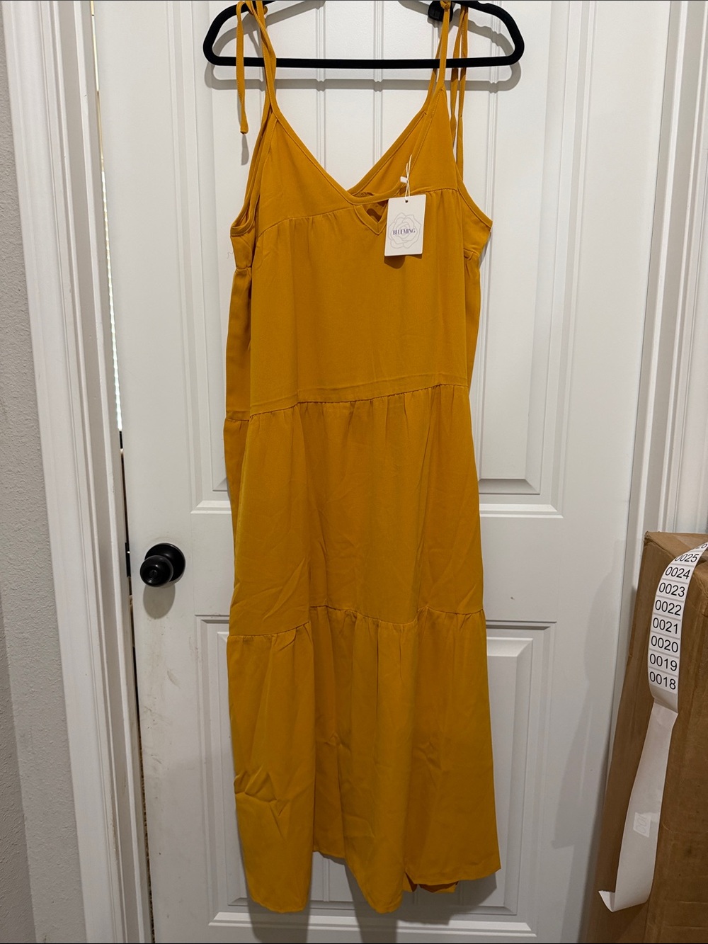 Mustard Yellow Tiered Spaghetti-strap Dress